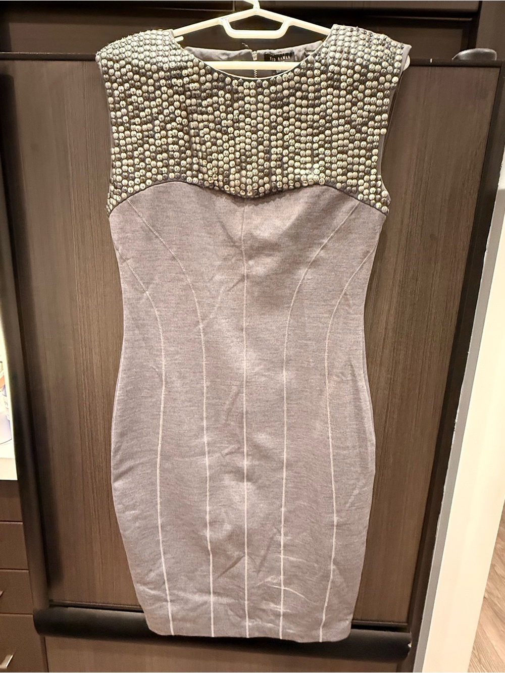 Ted Baker - Embellished Gray Sheath Dress